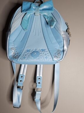Loungefly Cinderella Light Blue Velvet Bow Mini Backpack for Women